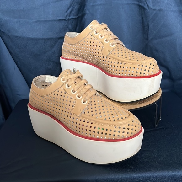 Jil sander Navy Platform Lace up Shoes size 9. Leather perforated shoe - Picture 2 of 8